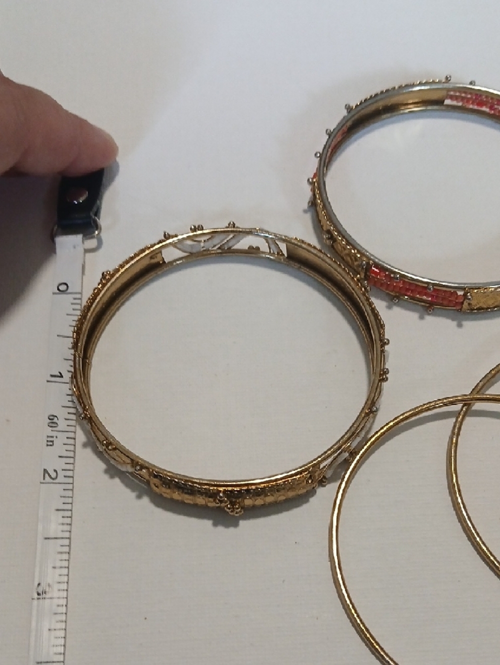 Boho Festival Gold-Tone Women's Bangle Bracelet Set with Coral & White Accents - Picture 14 of 16
